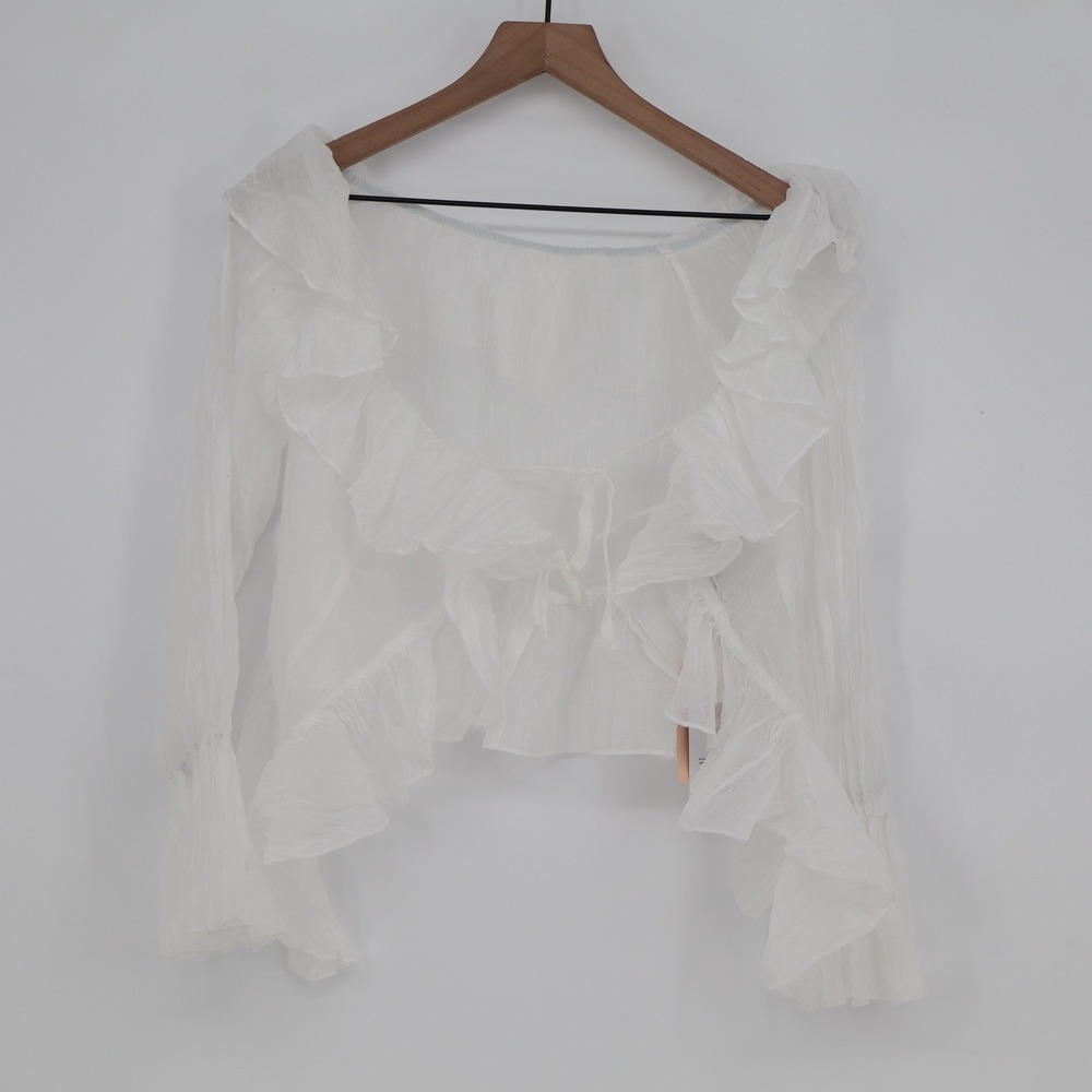 SHEIN BAE Top Womens M Ruffled One-Shoulder White Long Sleeve Sexy Sweet NEW